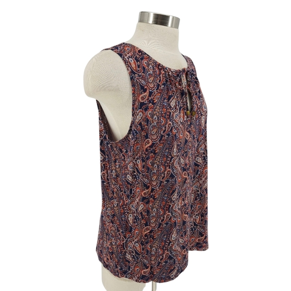 Michael Kors Tank Top Paisley Floral Sleeveless Keyhole Neck Shirt Large - Picture 2 of 8